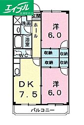 マンションエトランゼ 2DKの間取図画像