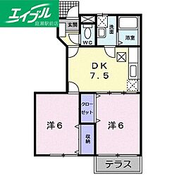 プロムナード 2DKの間取図画像