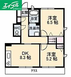 モンターニュB 2DKの間取図画像