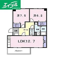 エルデム白楽 2LDKの間取図画像