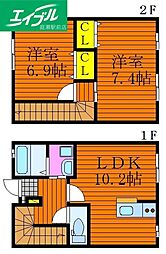 コーポレーヴ楢津 2LDKの間取図画像
