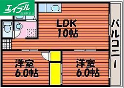 ハイデンス岡山 2LDKの間取図画像