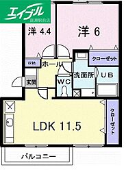 エルディムパディB 2LDKの間取図画像
