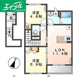 コナモーレ 2LDKの間取図画像