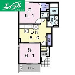 グラシアス 2DKの間取図画像