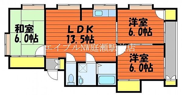 LハイツB棟 ｜岡山県倉敷市上富井(賃貸アパート3LDK・1階・63.34㎡)の写真 その2