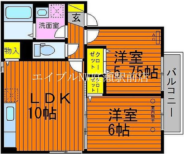 ベルヴィル ｜岡山県岡山市北区今保(賃貸アパート2LDK・2階・48.79㎡)の写真 その2