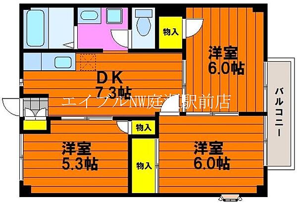 ニューシティＭＹ ｜岡山県岡山市北区東花尻(賃貸アパート3DK・2階・52.17㎡)の写真 その2