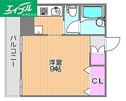 ラ・メール撫川 1Kの間取図画像