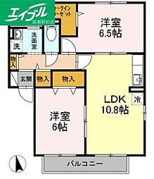 グリーンハイツD 2LDKの間取図画像
