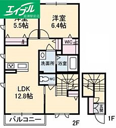 グリュックB 2LDKの間取図画像