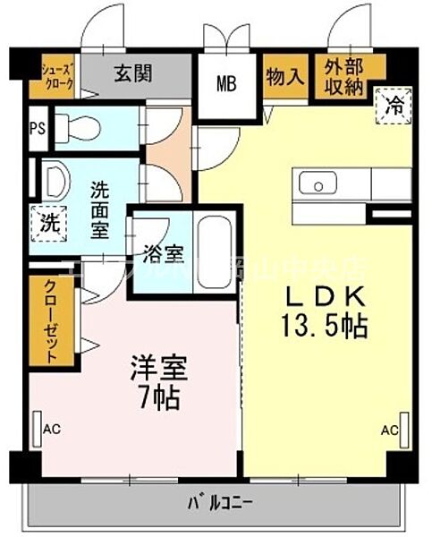 田町ガーデンハイツ ｜岡山県岡山市北区田町2丁目(賃貸マンション1LDK・6階・49.82㎡)の写真 その2