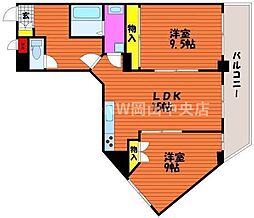 グレースガーデン岡山 2階2LDKの間取り