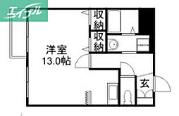 グランデュール医大南 7階ワンルームの間取り