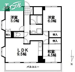 アンシャンテ岡山 9階3LDKの間取り