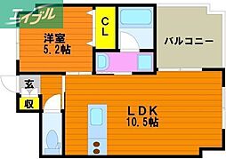 ピュアライン医大東 1LDKの間取図画像