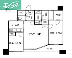 リベール桑田町セントラルシティ 2LDKの間取図画像