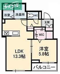 ツアンガーデンB 1LDKの間取図画像