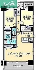 アルファスマート西川緑道公園 2LDKの間取図画像