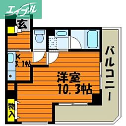 エディフィシオ横内 1Kの間取図画像