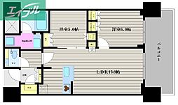 プラウドタワー岡山 2LDKの間取図画像