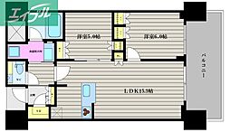 プラウドタワー岡山 2LDKの間取図画像