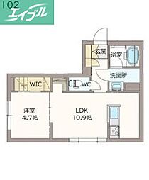 シャーメゾングラン七日市 1LDKの間取図画像
