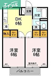 セジュール大松 2DKの間取図画像