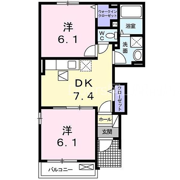 岡山県岡山市南区迫川(賃貸アパート2DK・1階・44.75㎡)の写真 その2