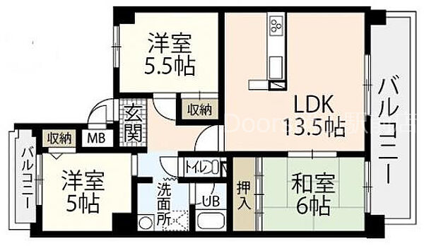 岡山県岡山市北区野田5丁目(賃貸マンション3LDK・7階・71.25㎡)の写真 その2