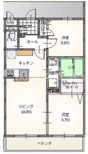 岡山県岡山市北区平田(賃貸マンション2LDK・4階・54.00㎡)の写真 その2