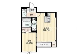 JR山陽本線 岡山駅 徒歩9分の賃貸アパート 1階1LDKの間取り