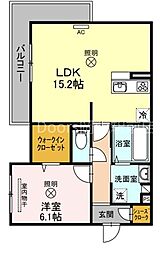 JR吉備線 大安寺駅 徒歩8分の賃貸アパート 2階1LDKの間取り