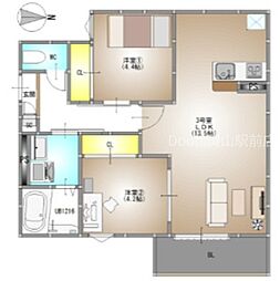 岡山市北区伊島町1丁目アパート 2LDKの間取図画像