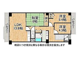グリーンタウン香里ケ丘A棟 3LDKの間取図画像