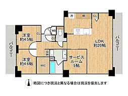 朝日プラザ枚方公園A棟 2SLDKの間取図画像