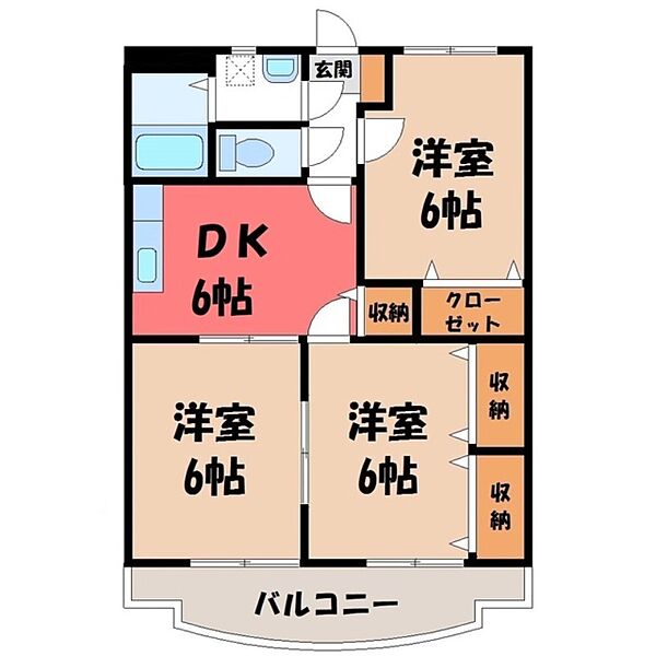 Y.M Hayashi ｜栃木県栃木市平柳町1丁目(賃貸マンション3DK・3階・56.45㎡)の写真 その2