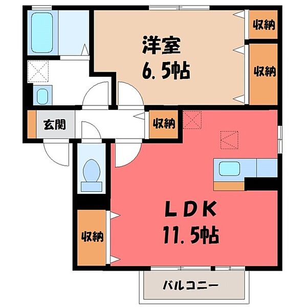 ブルート Ｃ ｜茨城県古河市上辺見(賃貸アパート1LDK・1階・45.45㎡)の写真 その2