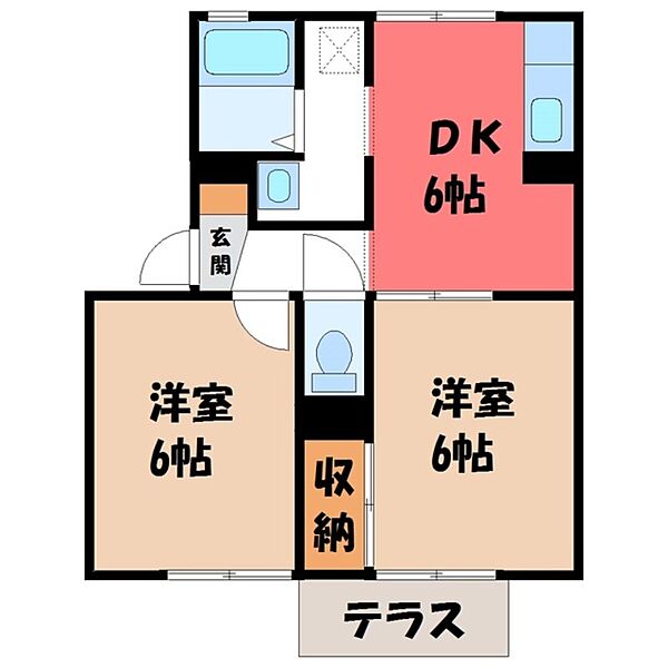 エミネンスナカオ B ｜茨城県筑西市稲野辺(賃貸アパート2DK・1階・41.89㎡)の写真 その2