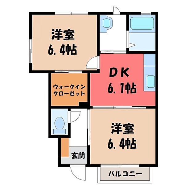 フォレッツ B ｜栃木県下都賀郡野木町大字潤島(賃貸アパート2DK・1階・46.70㎡)の写真 その2