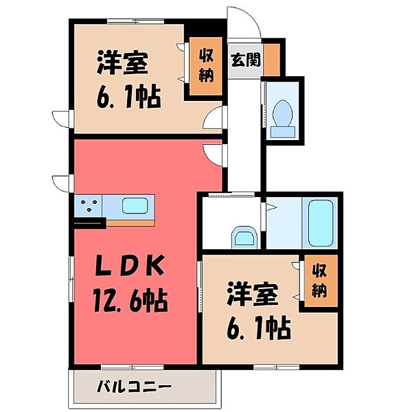 M＆Y ｜茨城県古河市西牛谷(賃貸アパート2LDK・1階・56.40㎡)の写真 その2