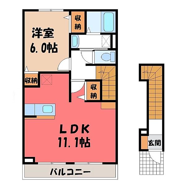 ヴィヴィッド・アヴェニール ｜栃木県栃木市箱森町(賃貸アパート1LDK・2階・46.09㎡)の写真 その2