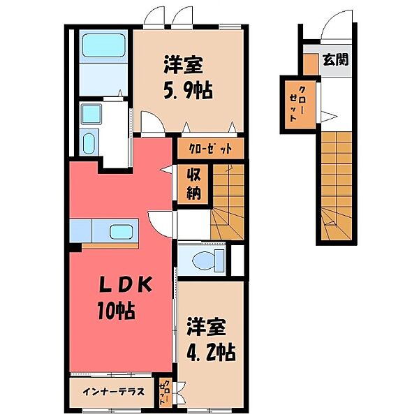 シャイン・ヒルズ 3番館 ｜栃木県栃木市箱森町(賃貸アパート2LDK・2階・58.40㎡)の写真 その2