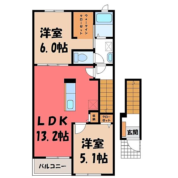 アルタイル II ｜茨城県結城市大字結城(賃貸アパート2LDK・2階・58.70㎡)の写真 その2