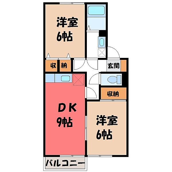 フラワーレジデンス森田 壱番館 ｜栃木県小山市犬塚1丁目(賃貸アパート2DK・1階・50.12㎡)の写真 その2