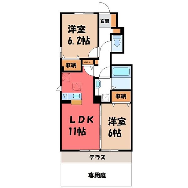 グリーンライズ A ｜栃木県栃木市平柳町2丁目(賃貸アパート2LDK・1階・55.27㎡)の写真 その2