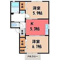 サニーヒルズ A  ｜ 茨城県筑西市市野辺（賃貸アパート2K・2階・42.70㎡） その2