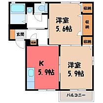 ストローハット Ｅ  ｜ 栃木県小山市大字雨ケ谷新田（賃貸アパート2K・2階・43.80㎡） その2