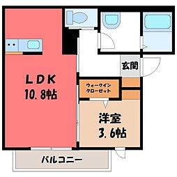 東武宇都宮線 新栃木駅 バス11分 総合運動公園東下車 徒歩4分の賃貸アパート 2階1LDKの間取り