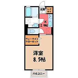 JR水戸線 小田林駅 徒歩22分の賃貸アパート 2階1Kの間取り